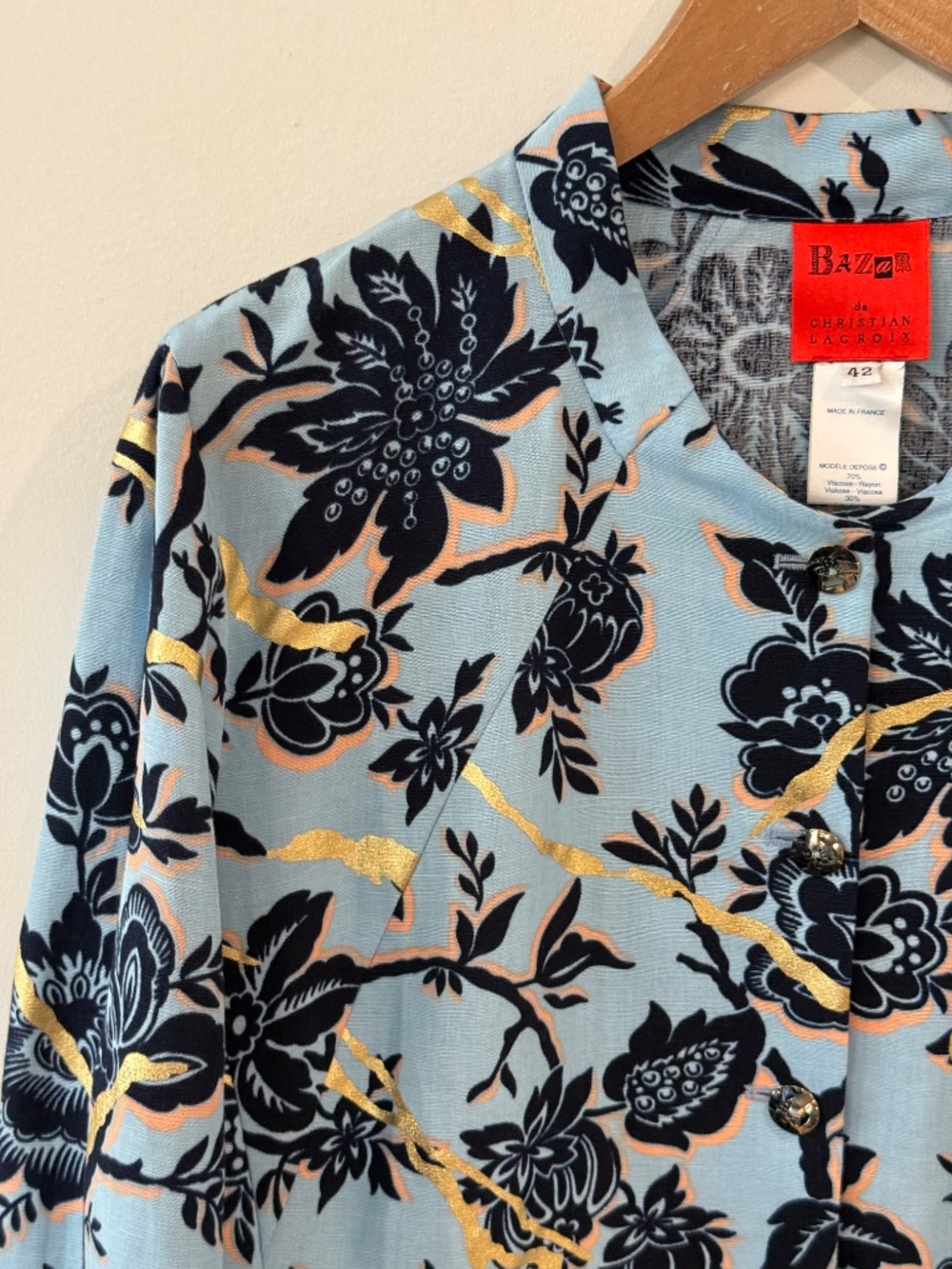 Vintage Bazar by Christian Lacroix blue floral blazer jacket, made France, EU 42 - Picture 3 of 14